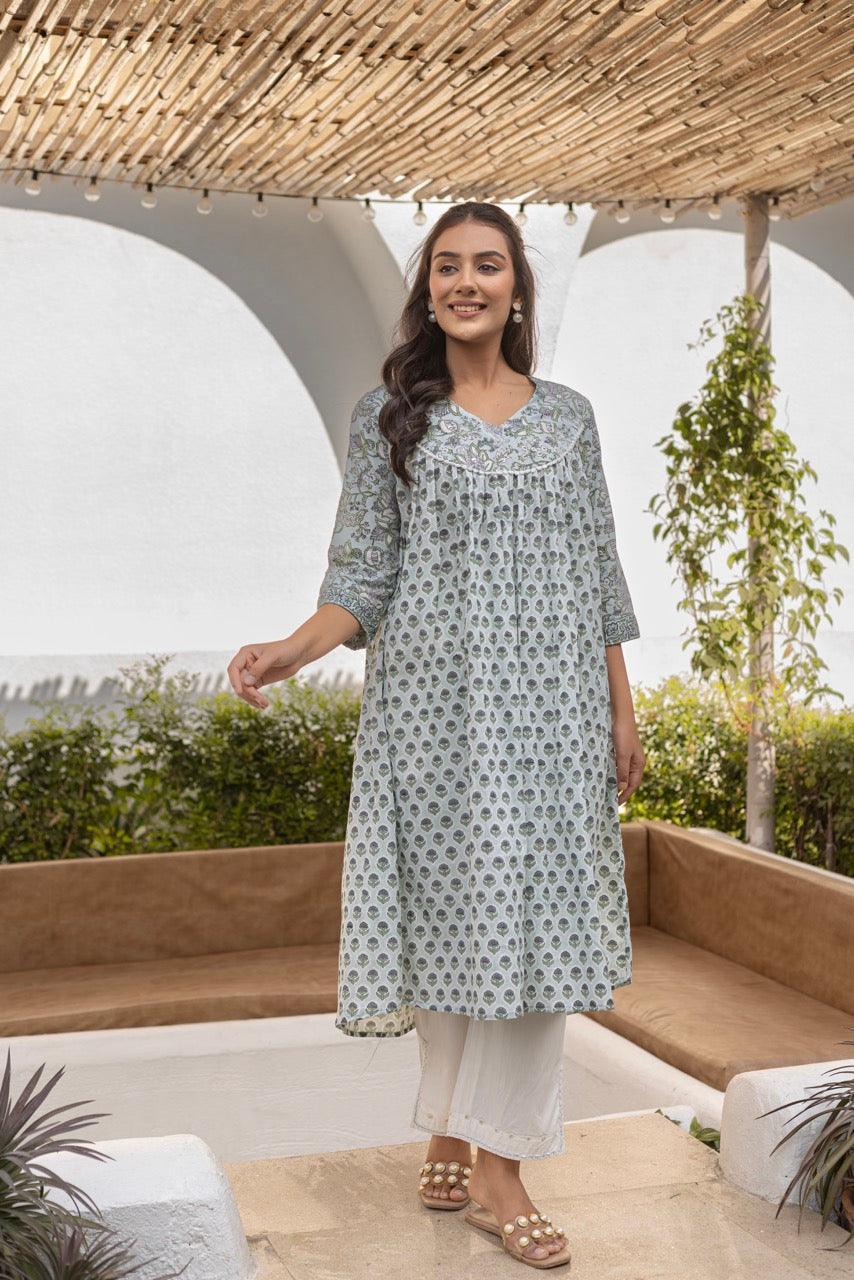 AQUA ALLURE PRINTED COTTON KURTA