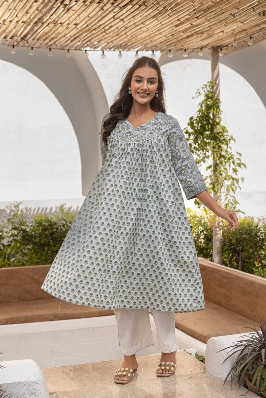 AQUA ALLURE PRINTED COTTON KURTA