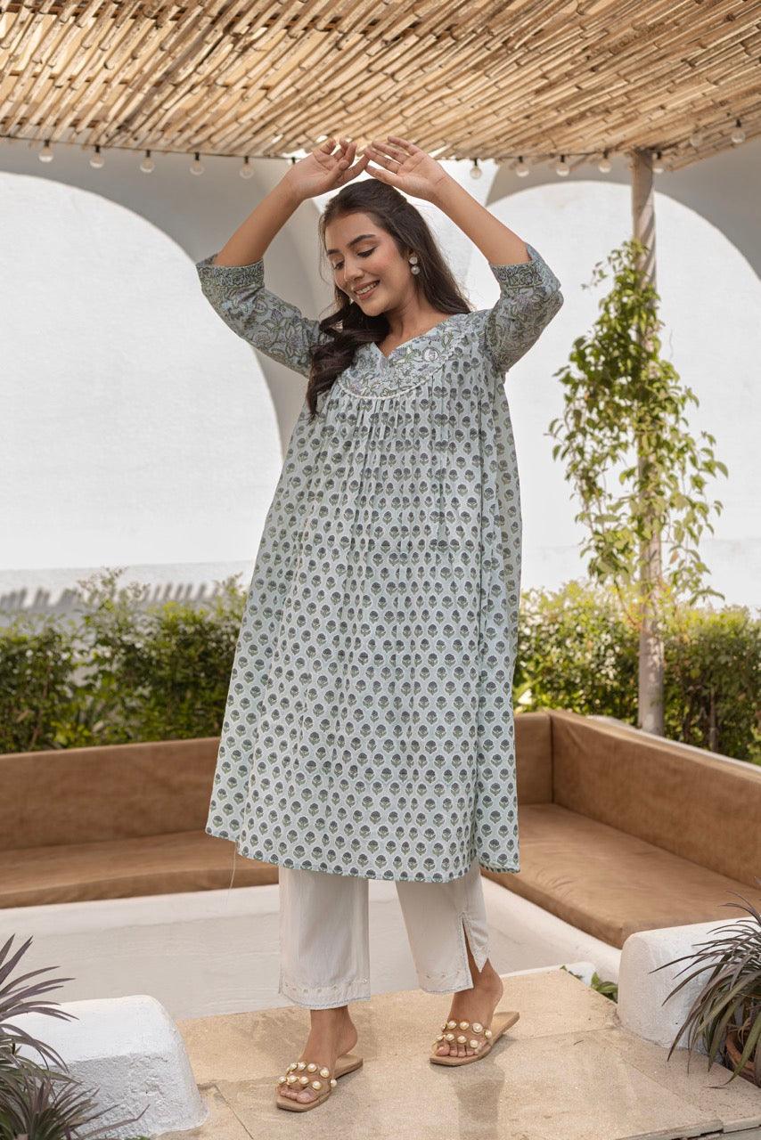 AQUA ALLURE PRINTED COTTON KURTA