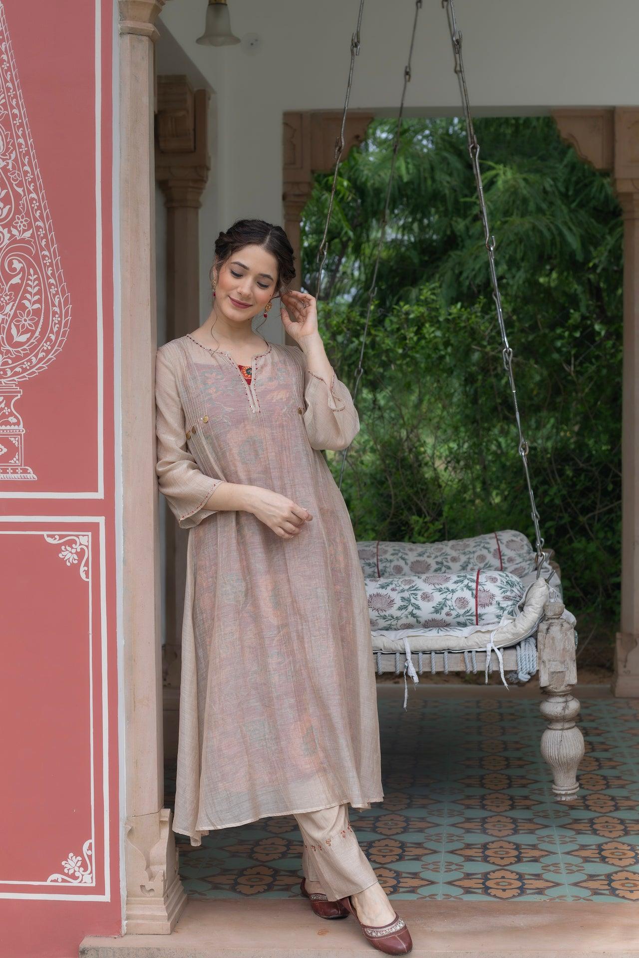 ALEENA CHANDHERI KURTA SET (WITH DUPATTA)