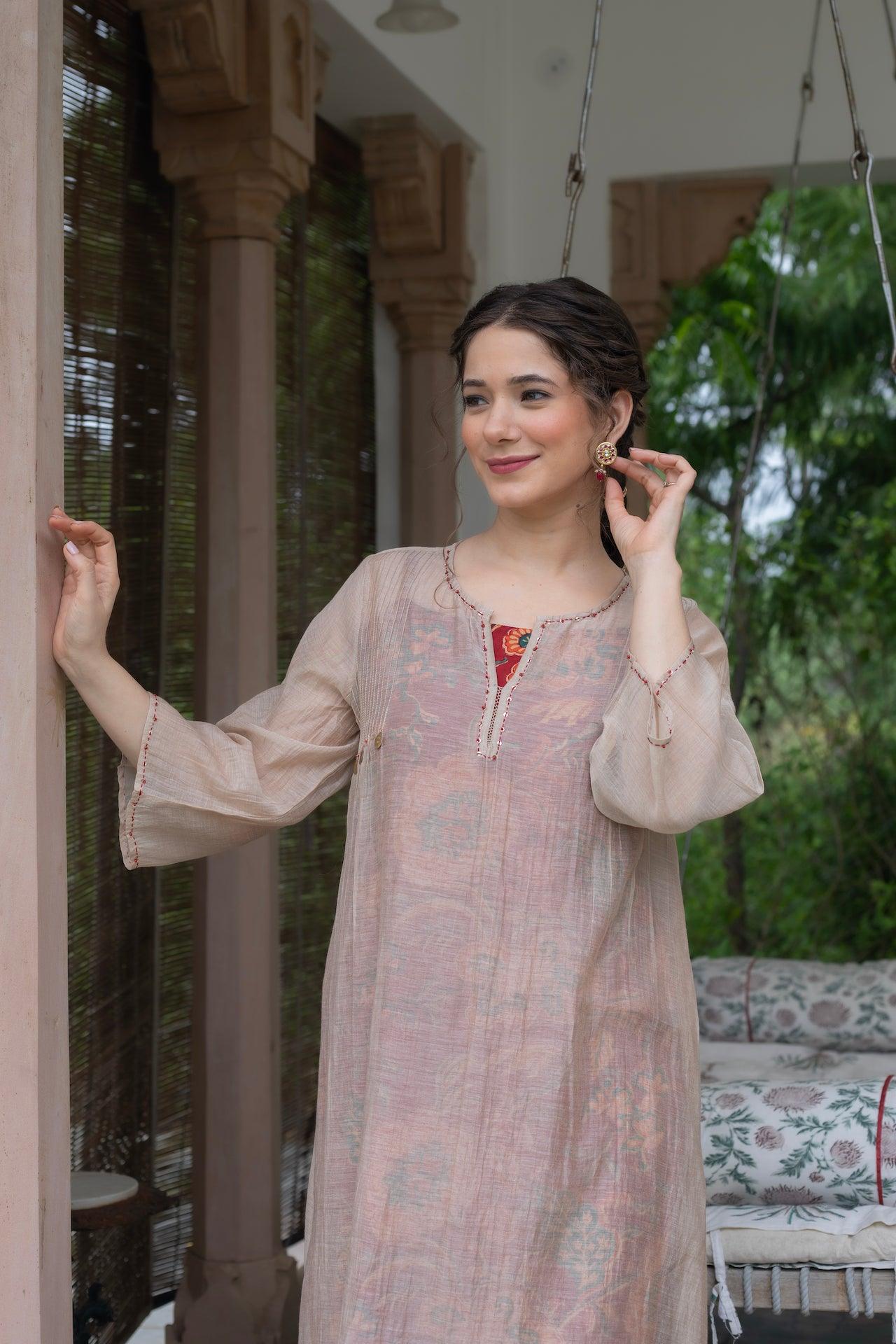ALEENA CHANDHERI KURTA SET (WITH DUPATTA)