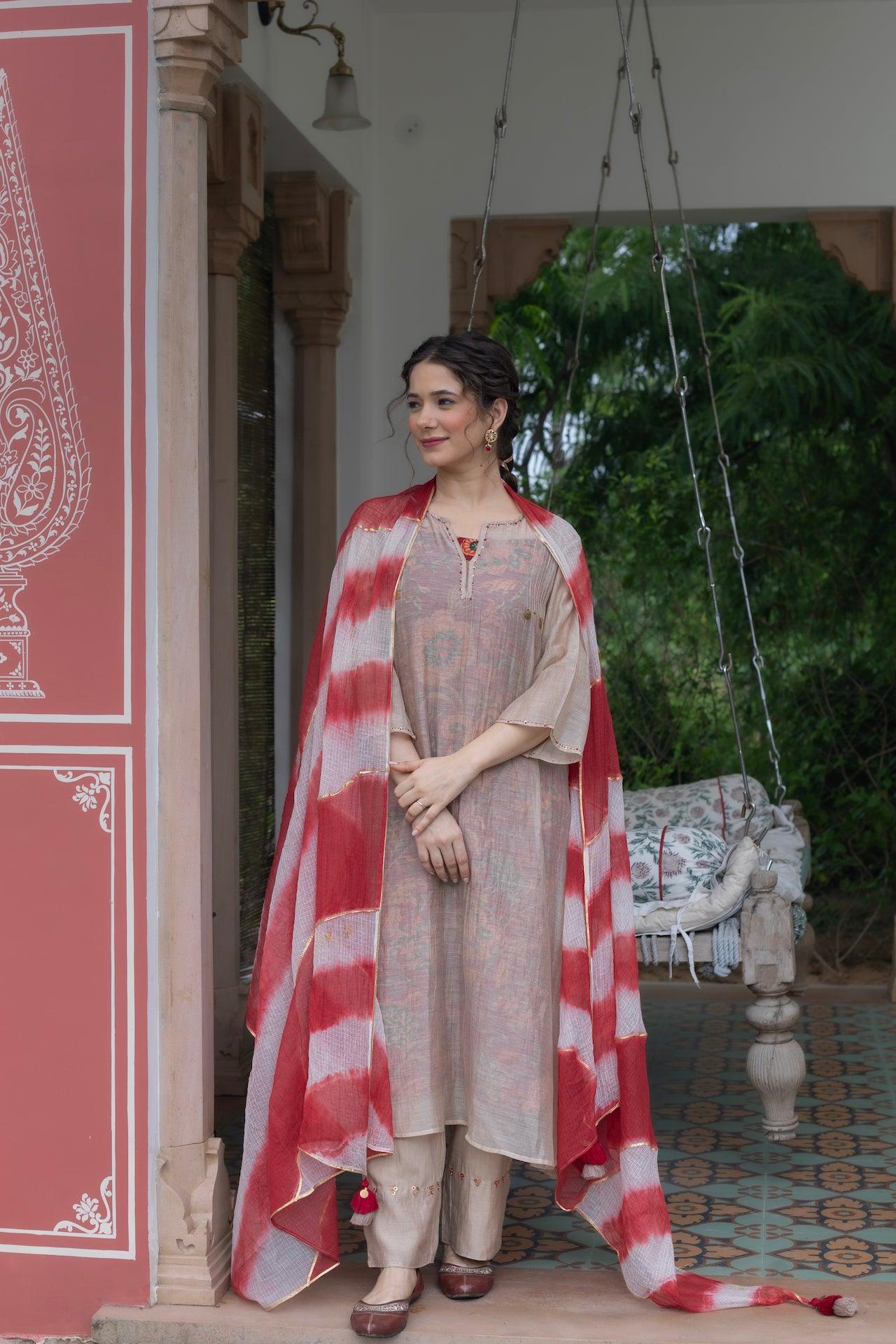 ALEENA CHANDHERI KURTA SET (WITH DUPATTA)