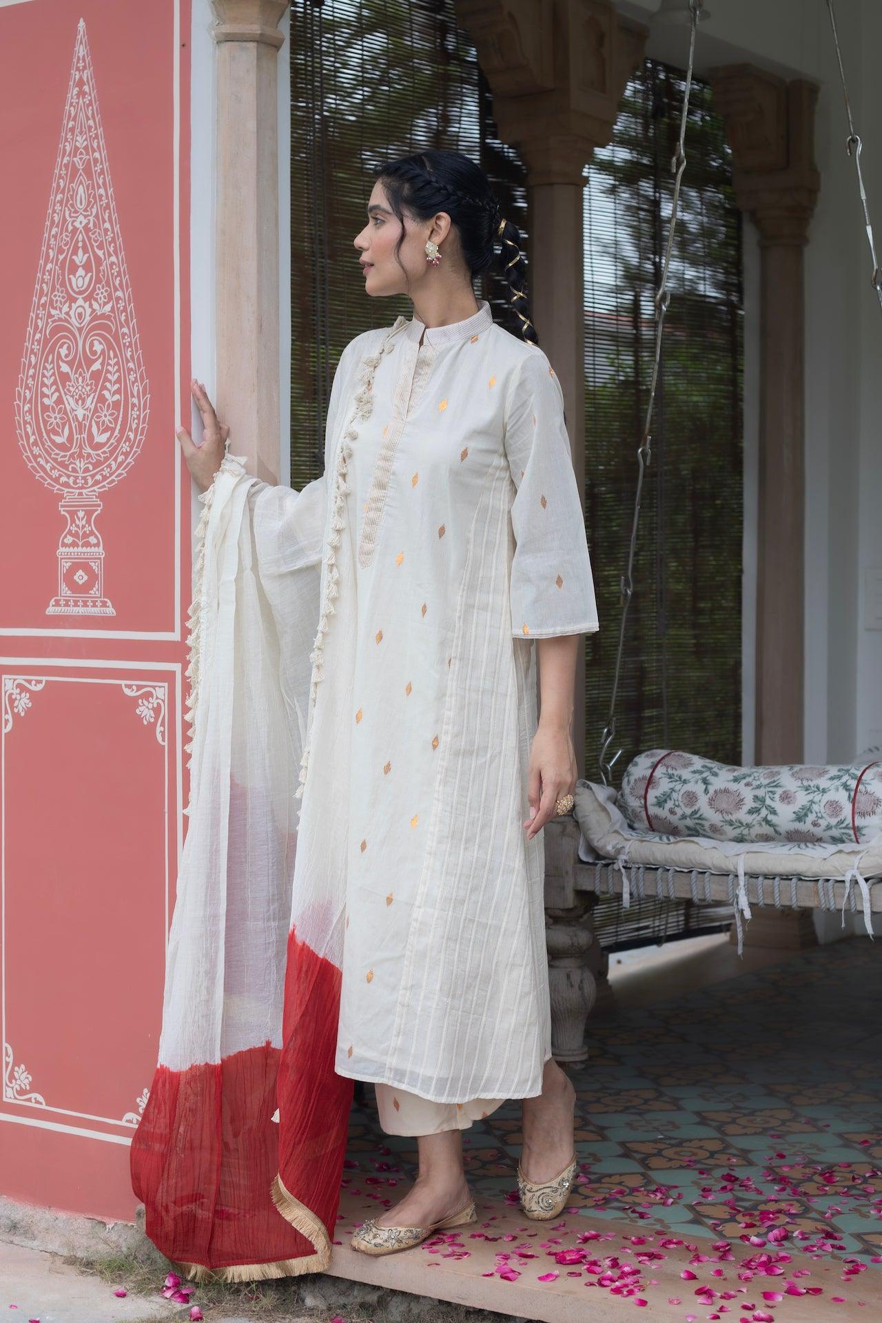 AFREEN COTTON WHITE KURTA SET (WITH DUPATTA)